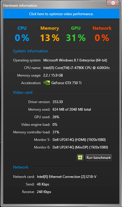 Hardware information dialog box